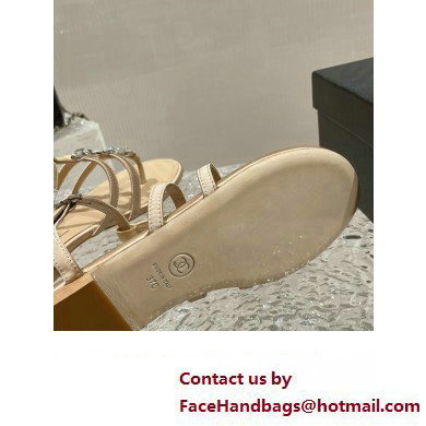 Chanel Satin, Metal  &  Strass Thong Sandals G40128 Beige 2023